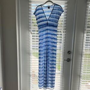 Blue Striped V-Neck Maxi Dress OSFM